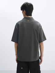 Men's Waffle-Knit Polo Shirt with Label