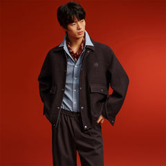 Men's Burgundy Tweed-Texture Tailored Jacket