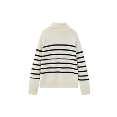 Women's Striped Button-Collar Knit Pullover