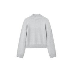 Women's Gray Mock Neck Embroideried Pullover