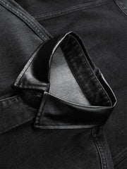 Men's Gradient-Washed Denim Jacket with PU Collar