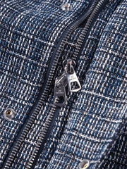 Men's Textured Tweed-Style Jacket with PU Collar