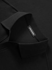 Men's Textured Black Seagull Collar Polo Shirt