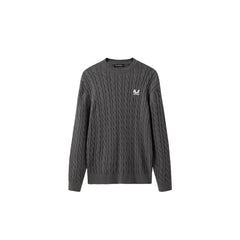 Men's Gray Embroideried Cable-Knit Pullover