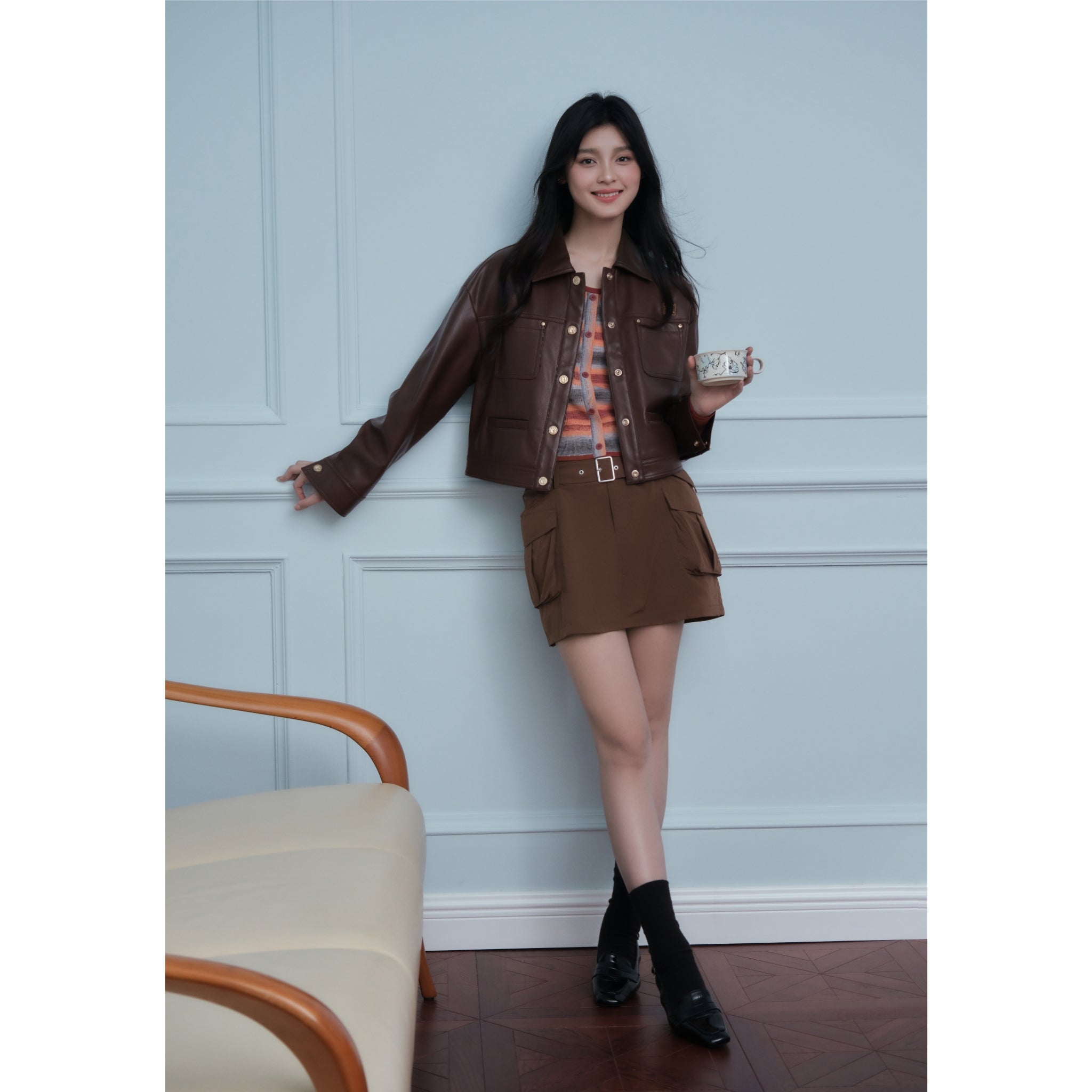 Women's Embroidery Short PU Jacket