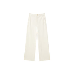 Women's Beige Textured Straight Pants