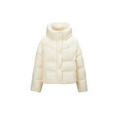 Women's Beige Quilted Hooded Puffer Jacket