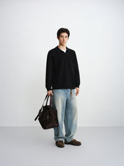 Men's Contrast Layered-Look Collar Pullover