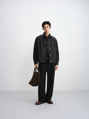 Men's Gradient-Washed Denim Jacket with PU Collar