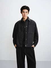 Men's Gradient-Washed Denim Jacket with PU Collar