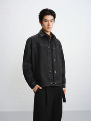 Men's Gradient-Washed Denim Jacket with PU Collar
