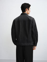 Men's Gradient-Washed Denim Jacket with PU Collar
