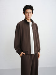 Men's Solid Stand-Collar Zip-Up Sweatshirt