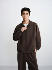 Men's Solid Stand-Collar Zip-Up Sweatshirt