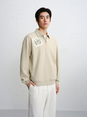 Men's Patch-Detail Textured Half-Zip Sweatshirt