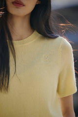 Women's Pure Wool Crewneck Short-Sleeve Knit Top