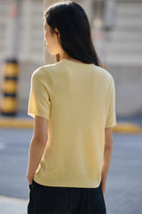 Women's Pure Wool Crewneck Short-Sleeve Knit Top