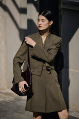 Women's Cropped Double-Breasted Peak-Lapel Blazer