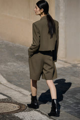 Women's Cropped Double-Breasted Peak-Lapel Blazer