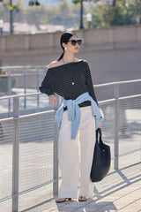 Women's Striped Straight-Neck Long-Sleeve T-Shirt