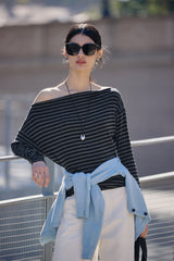 Women's Striped Straight-Neck Long-Sleeve T-Shirt