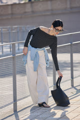 Women's Striped Straight-Neck Long-Sleeve T-Shirt