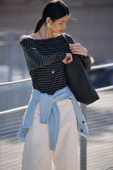 Women's Striped Straight-Neck Long-Sleeve T-Shirt
