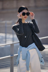 Women's Striped Straight-Neck Long-Sleeve T-Shirt