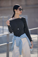 Women's Striped Straight-Neck Long-Sleeve T-Shirt