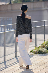 Women's Striped Straight-Neck Long-Sleeve T-Shirt