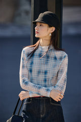 Women's Mock-Neck Ombre Plaid Top