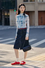 Women's Mock-Neck Ombre Plaid Top