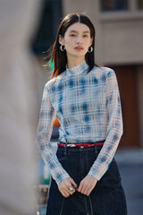 Women's Mock-Neck Ombre Plaid Top