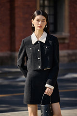 Women's Cropped Contrast Tweed Jacket