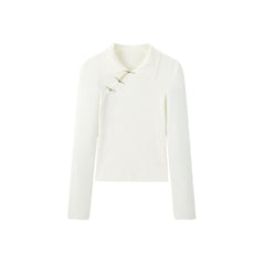 Women's White Chinese Style Skinny Knit Pullover