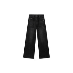 Women's Black Bleached High Waist Wide Leg Jeans