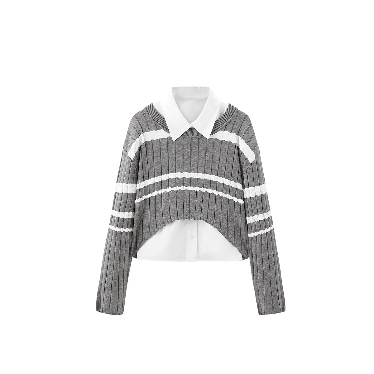 Women's Two-piece Striped  Knitted Shirt