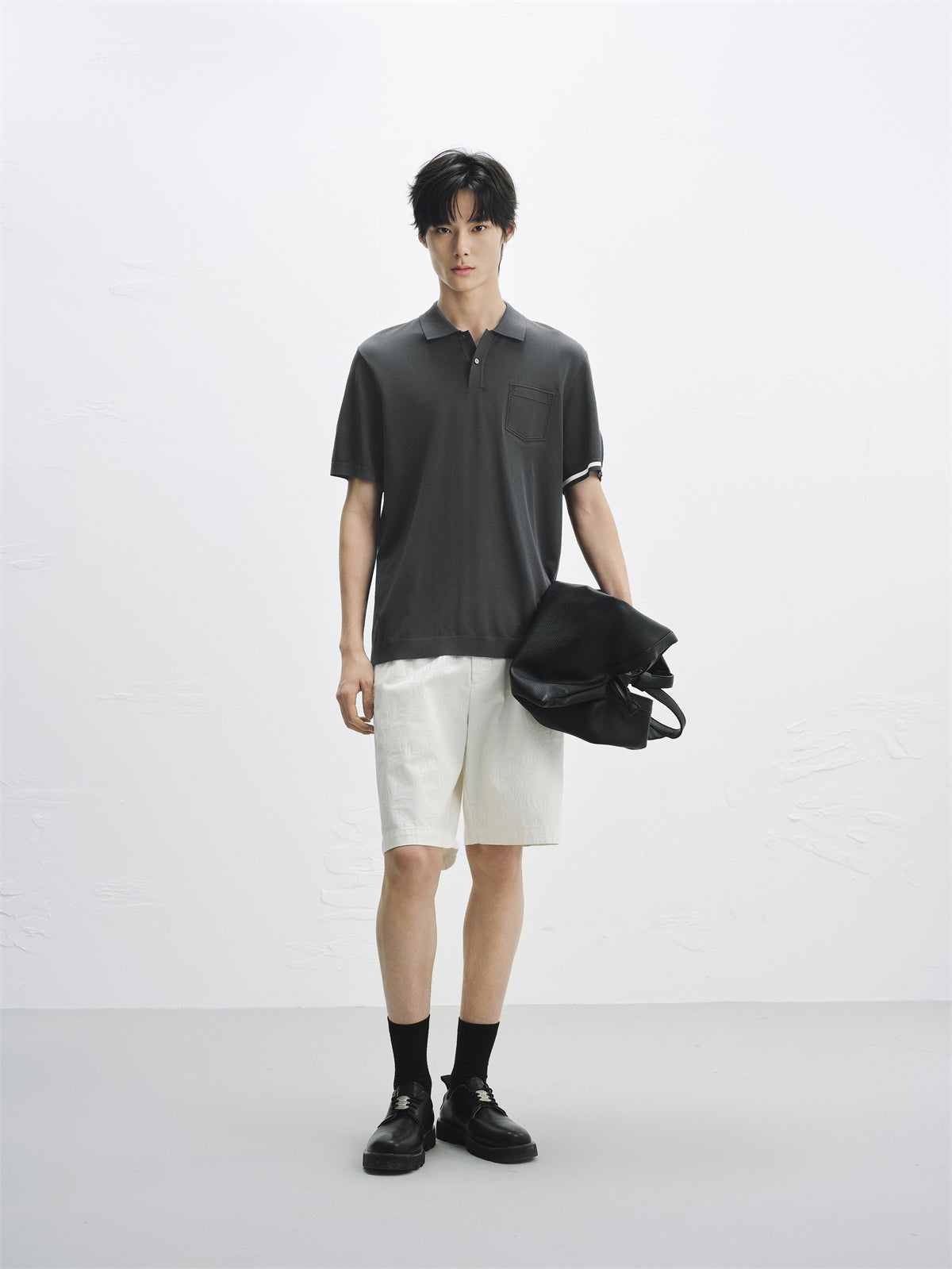 Men's Short-Sleeve Embossed Knit Polo Shirt