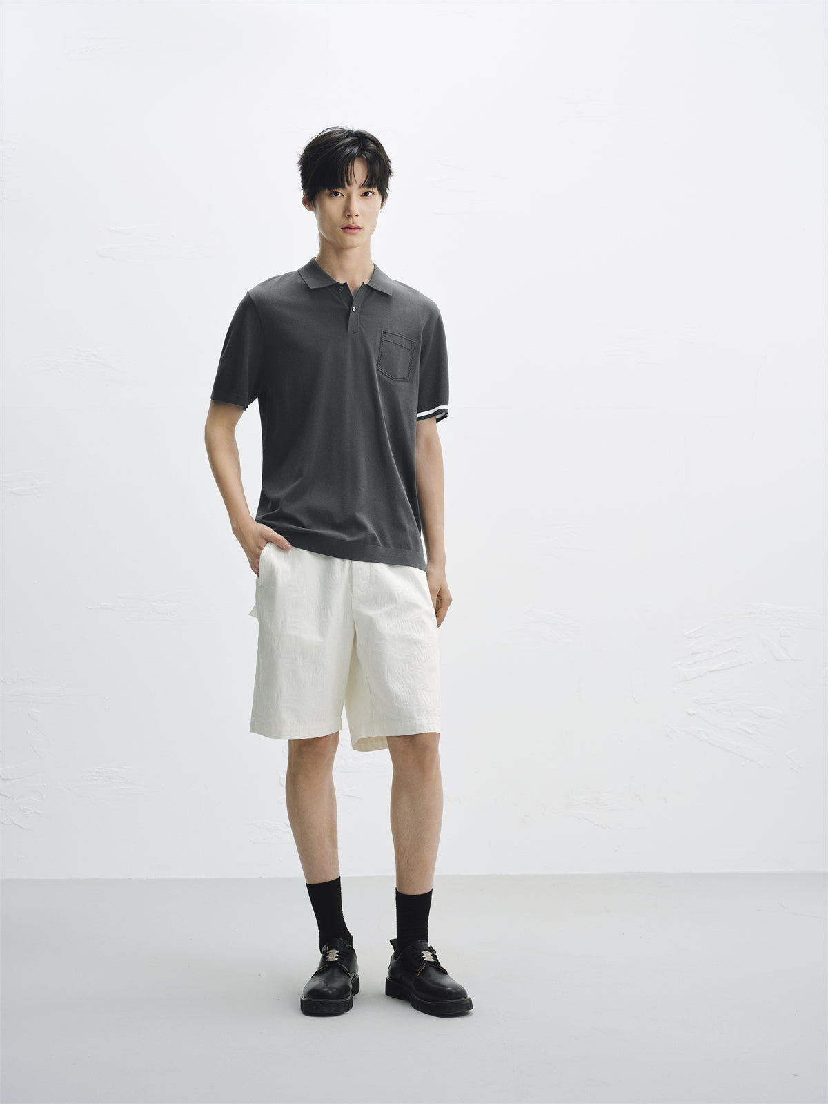 Men's Short-Sleeve Embossed Knit Polo Shirt