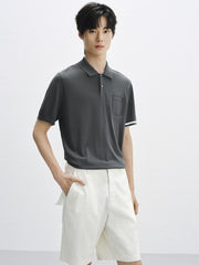 Men's Short-Sleeve Embossed Knit Polo Shirt