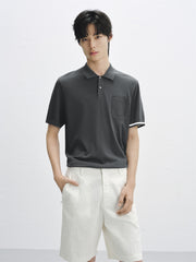 Men's Short-Sleeve Embossed Knit Polo Shirt