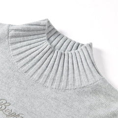 Women's Gray Mock Neck Embroideried Pullover