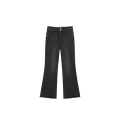 Women's High Waist Flared Pants With Raw Edge