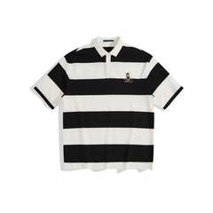 Men's Black & White Striped Soft Polo Shirt