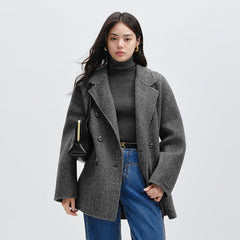 Women's Gray Straight Wool Coat