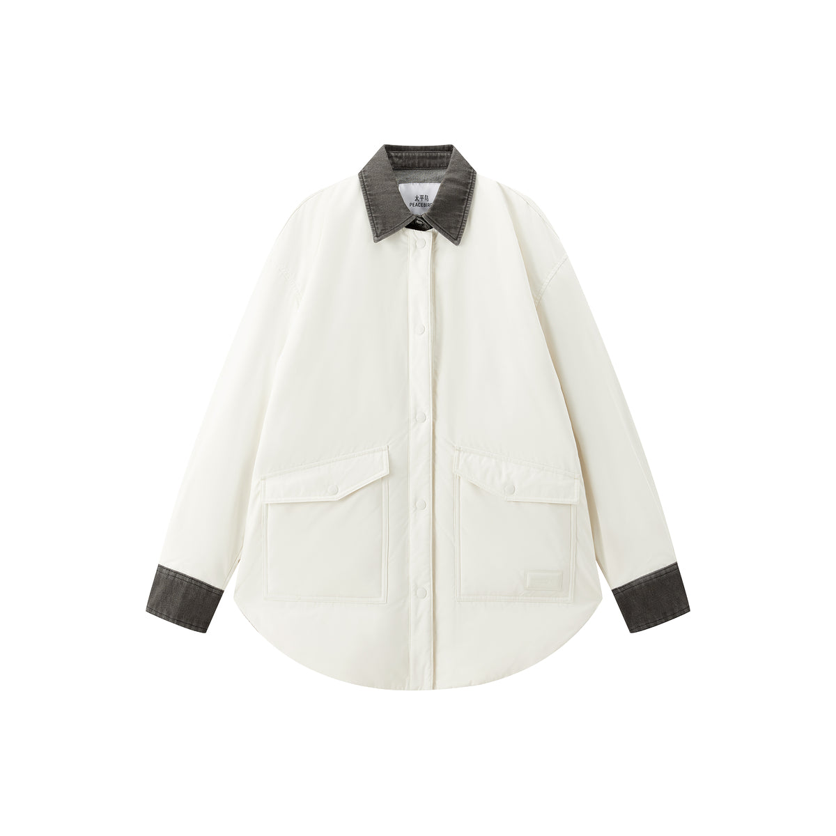 Women's Oversized Down Shirt with Denim Panels