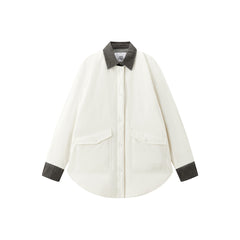 Women's Oversized Down Shirt with Denim Panels