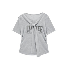 Women's Shirred Knit Top with Chenille Embroidery