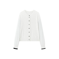 Women's Wool-Blend Knit Cardigan with Contrast Accents