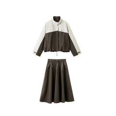 Women's Casual Outdoor PU-Panel Skirt Set